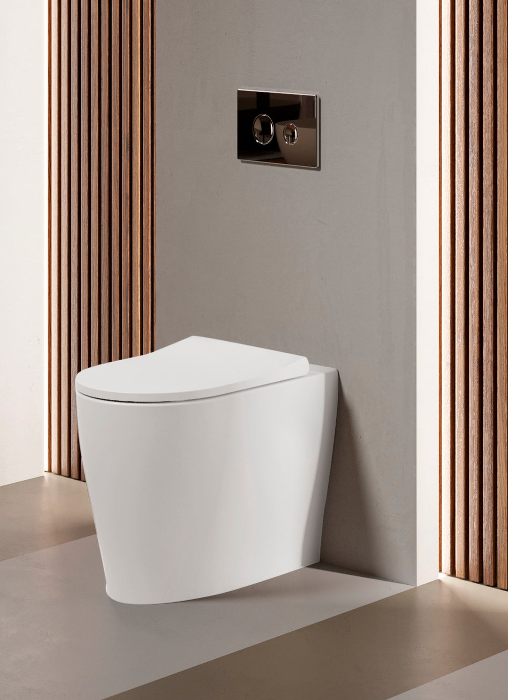 Sanitari filomuro senza brida scarico traslato Domus Falerii collezione Multipla 52x36 cm bianco lucido