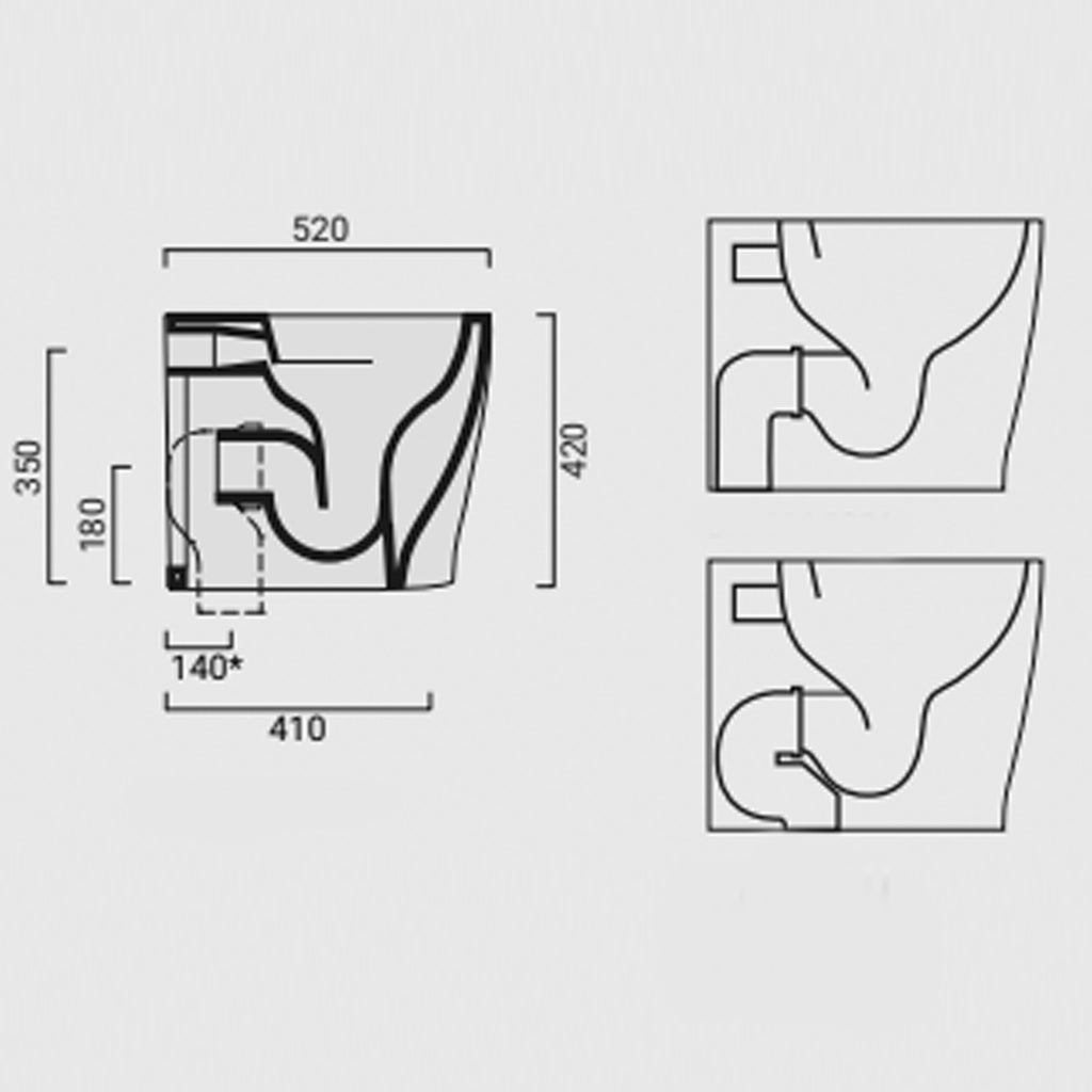 WC filomuro scarico traslato Domus Falerii collezione Multipla 52x36 cm con copriwater bianco lucido