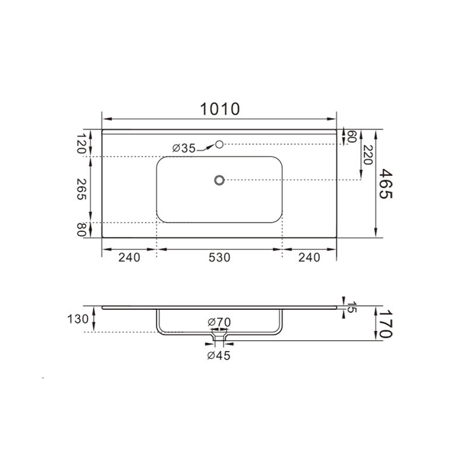 Lavabo ad incasso 101cm bianco in ceramica BathCore linea Alba