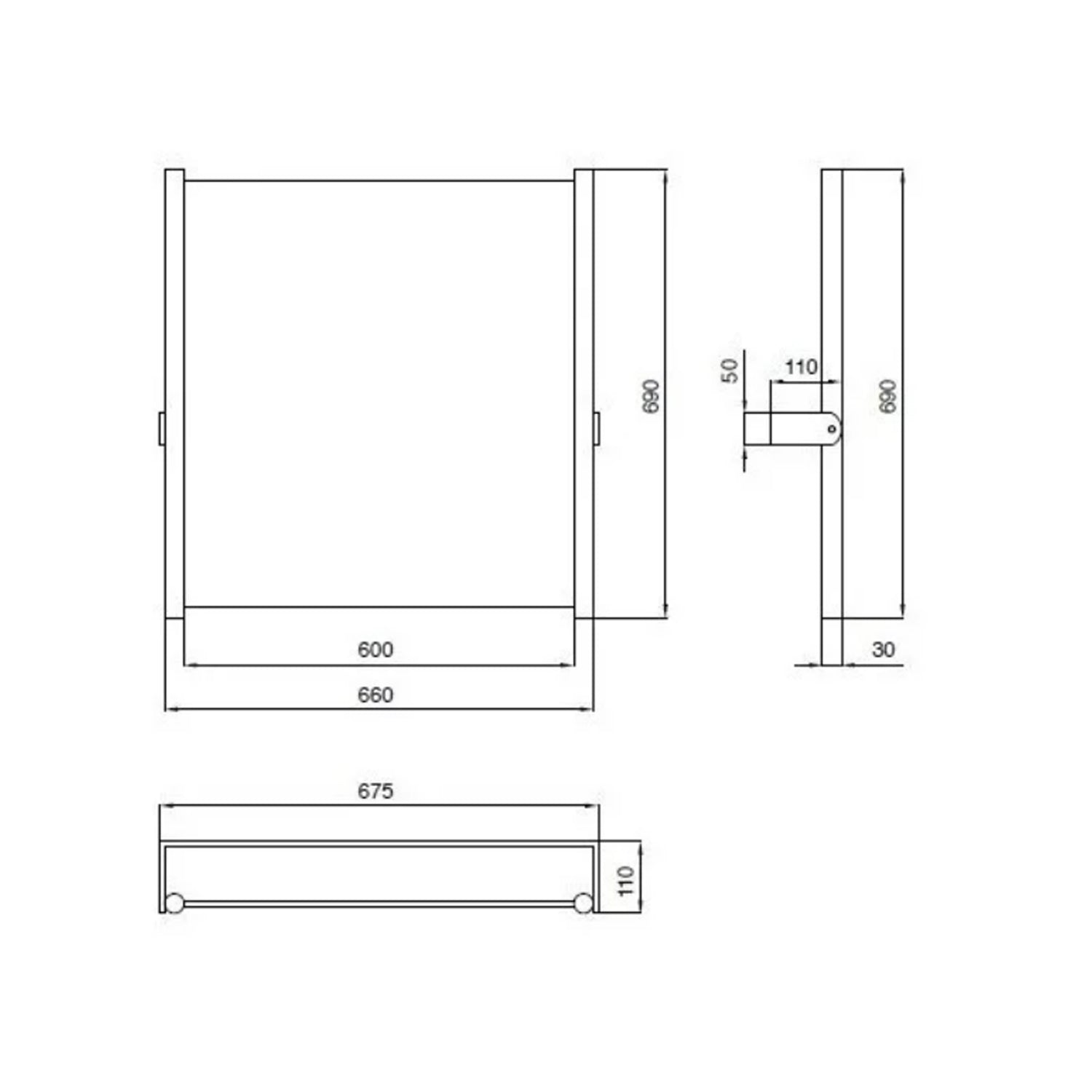 Specchio reclinabile per disabili 60x65 cm in acciaio verniciato