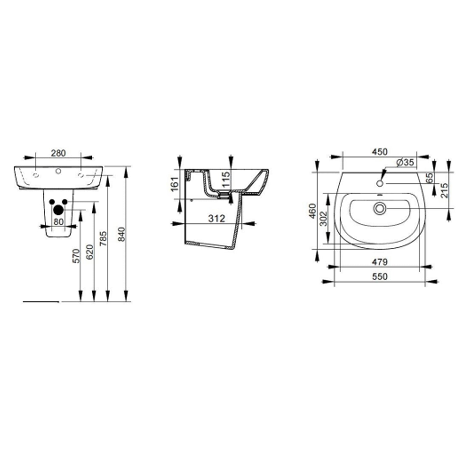 Lavabo sospeso Ceramica Dolomite modello Demy 55x46 cm