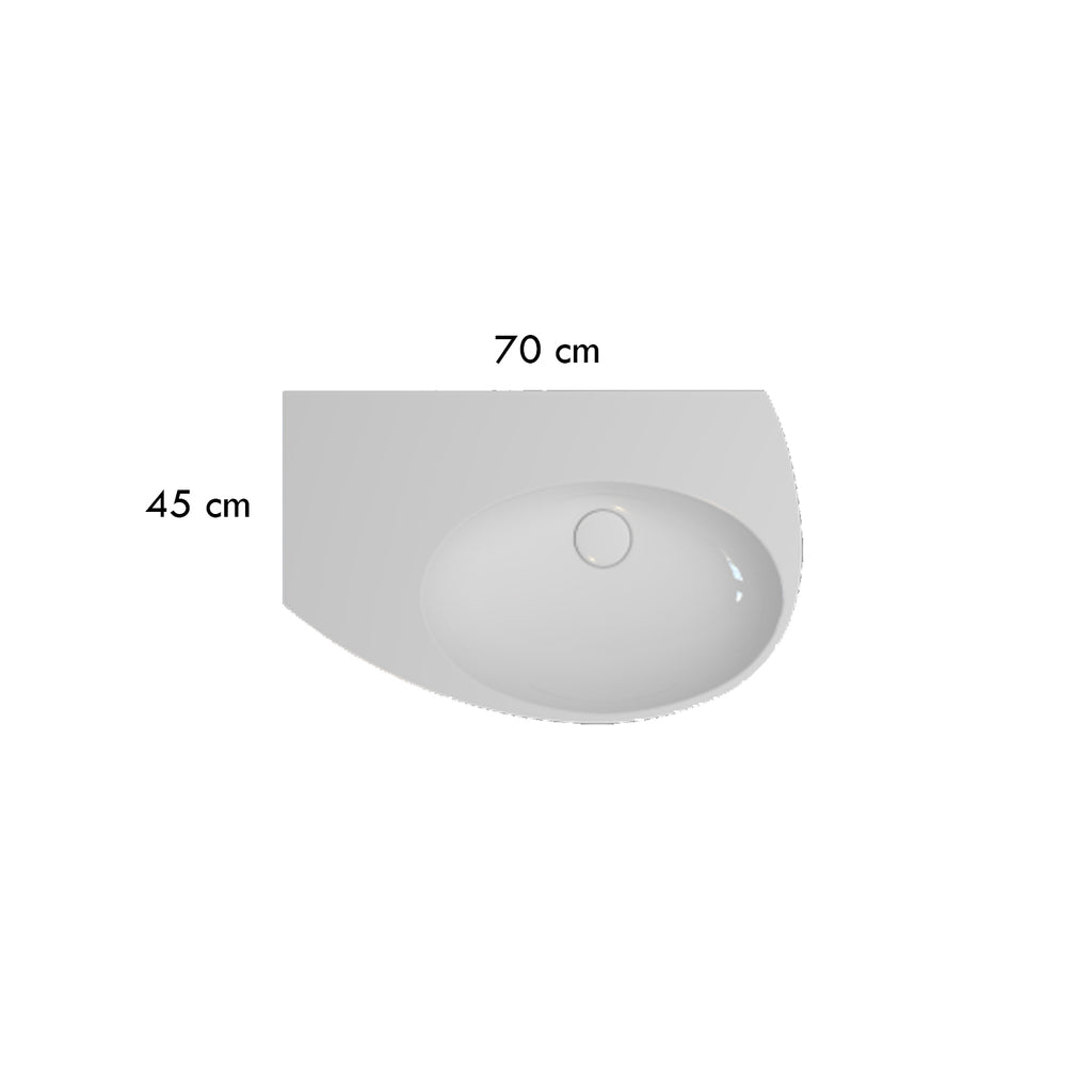 Lavabo Sospeso con piano d'appoggio laterale 70x45 cm Ceramica Globo Mode - vasca a destra