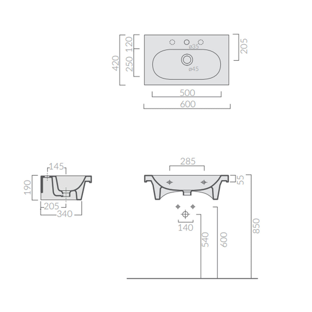 Lavabo sospeso in ceramica serie M2/Eden di Ceramica Galassia -  Bianco lucido 60x42cm