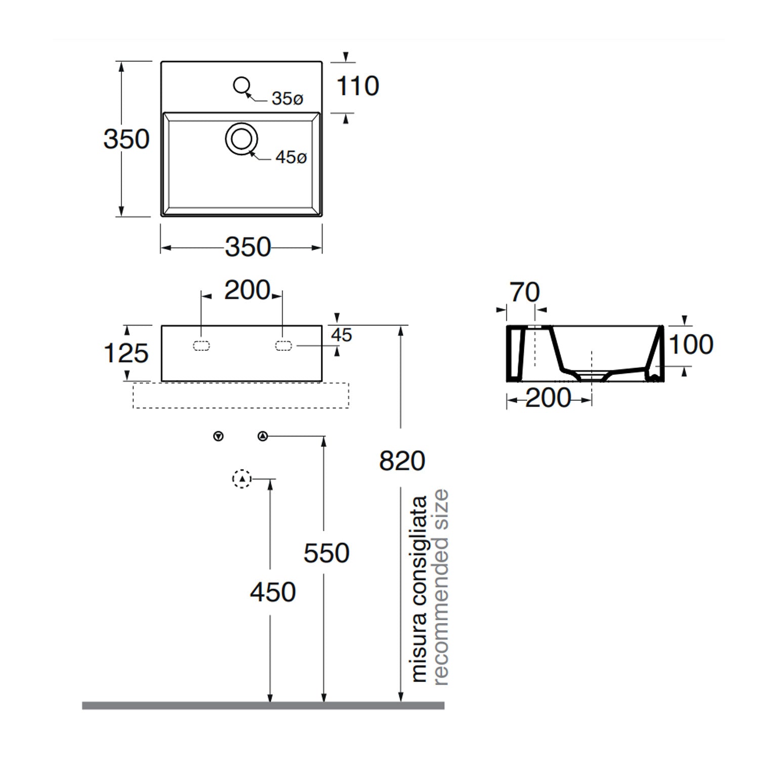 Lavabo da appoggio squadrato Ceramica Azzurra Elegance 35x35 cm - Carbone