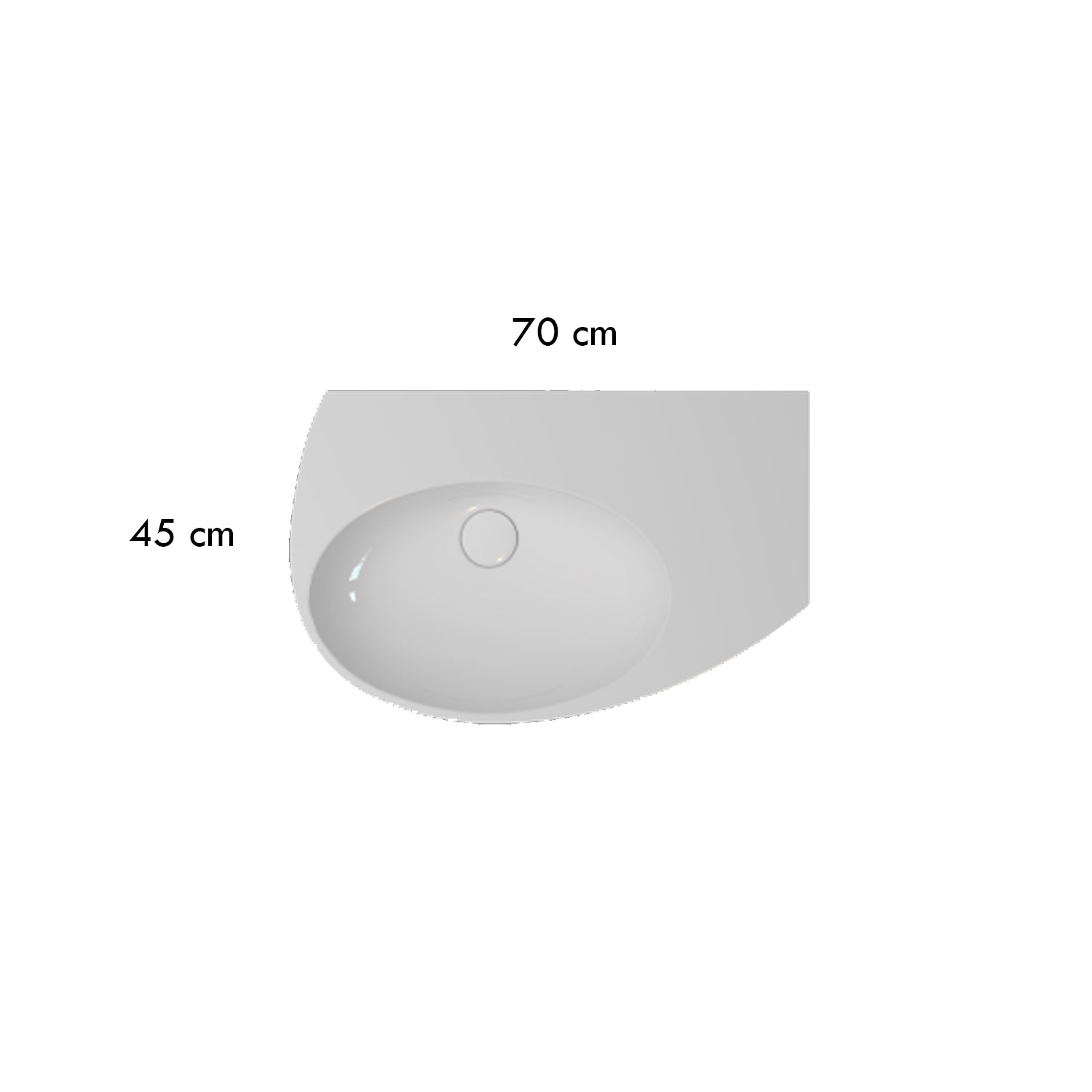 Lavabo Sospeso con piano d'appoggio laterale 70x45 cm Ceramica Globo Mode - vasca a sinistra