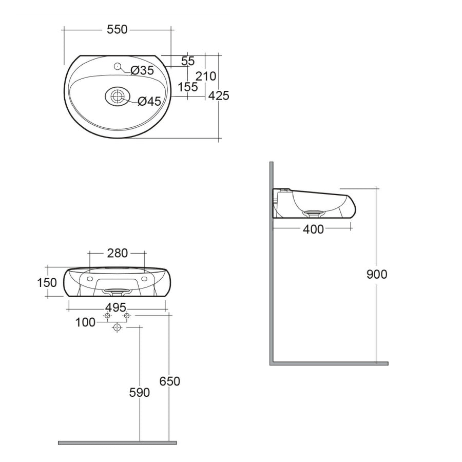 Lavabo sospeso modello Cloud Rak Ceramics cm 55x42