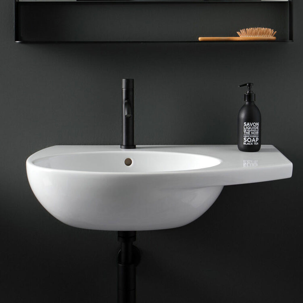 Lavabo Sospeso con piano d'appoggio laterale 70x45 cm Ceramica Globo Mode - vasca a sinistra
