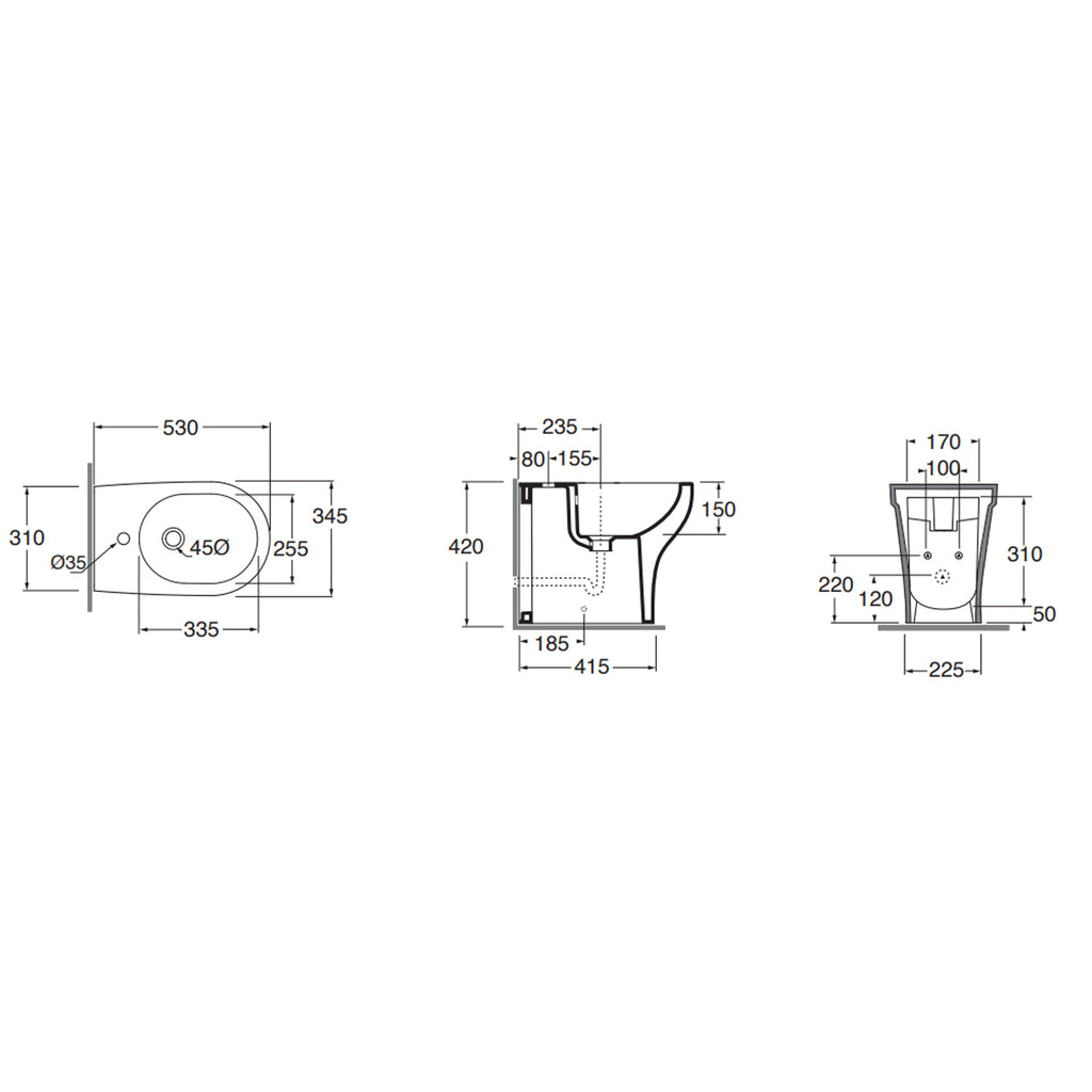 Sanitari Filo Parete Ceramica Azzurra Pratica con scarico traslato senza brida con sedile softclose