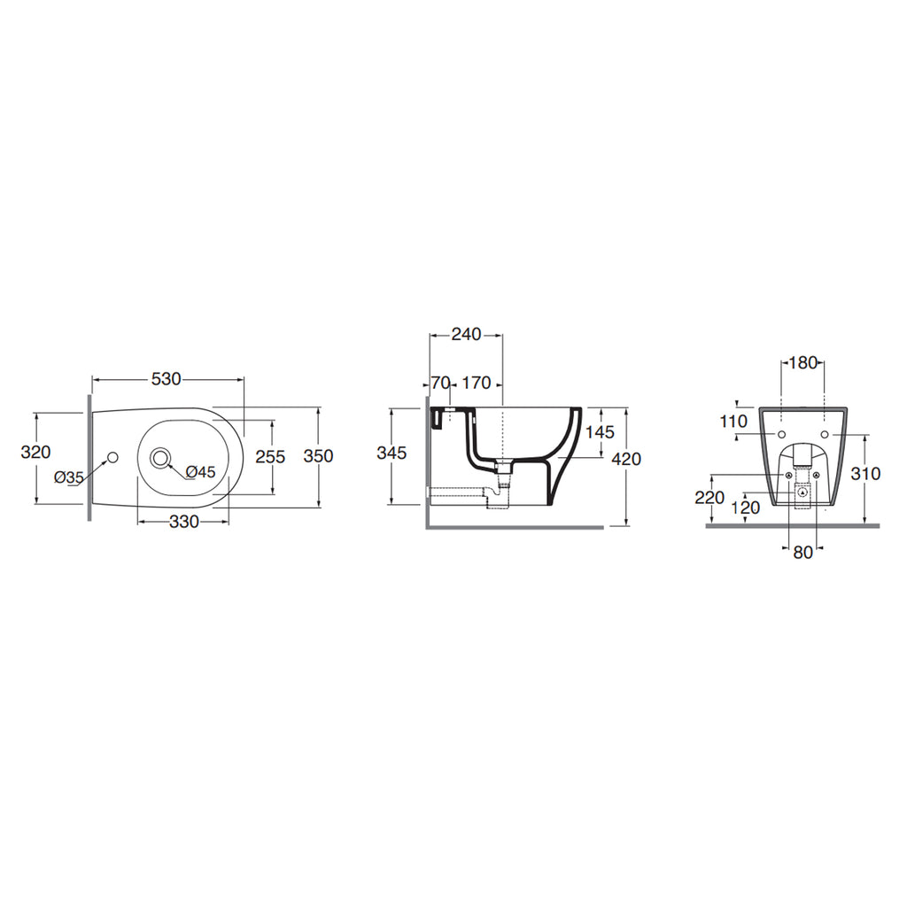 Sanitari sospesi Ceramica Azzurra serie Pratica con sedile soft-close 53x35xH34