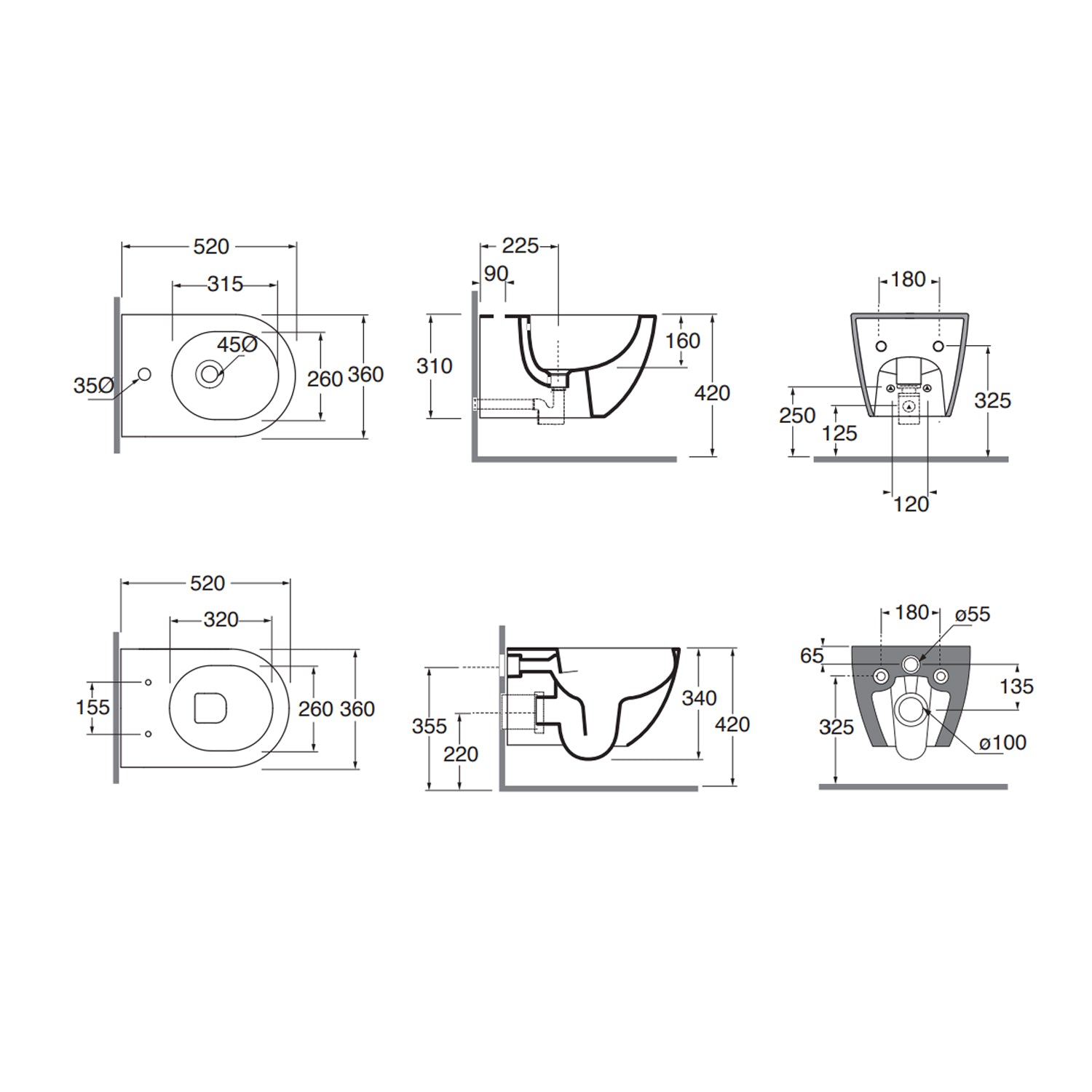 Sanitari Sospesi senza brida Ceramica Azzurra Comoda Design Moderno con Sedile Soft Close 51x36x34H cm