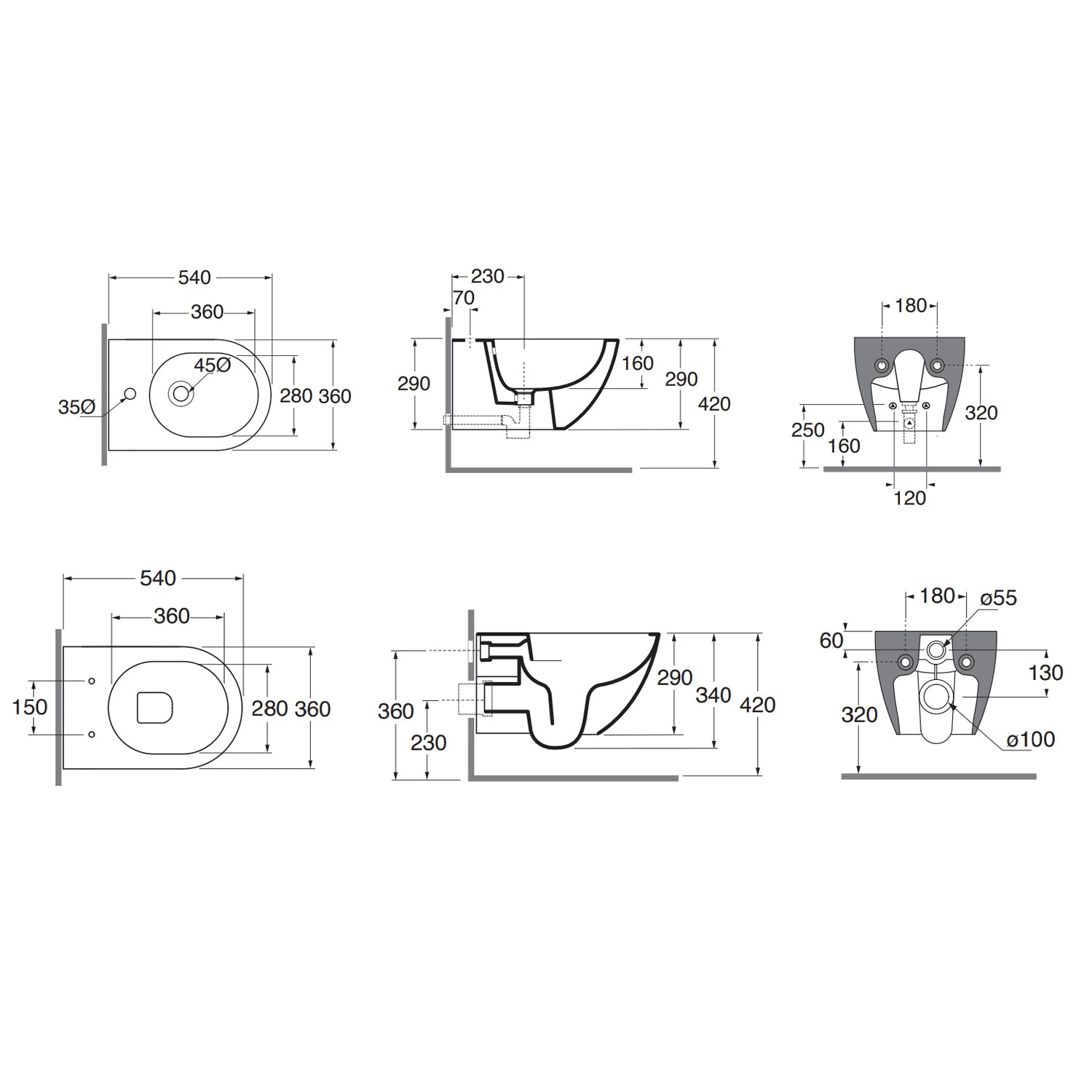 Sanitari sospesi Ceramica Azzurra serie Comoda con sedile soft-close 54x36x34 cm - Bianco lucido