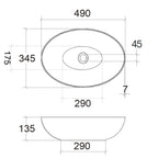 Lavabo ovale da appoggio senza piletta di scarico Lineabeta Acquaio in ceramica antracite opaco cm 49x34