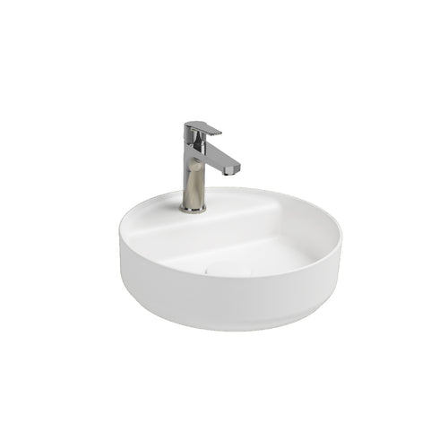 Lavabo d'appoggio tondo con foro BathCore serie Infinity 42 cm color Bianco Lucido