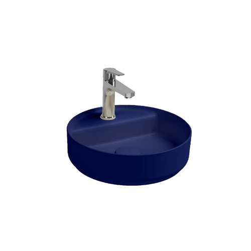 Lavabo d'appoggio tondo con foro BathCore serie Infinity 42 cm color Blu Opaco