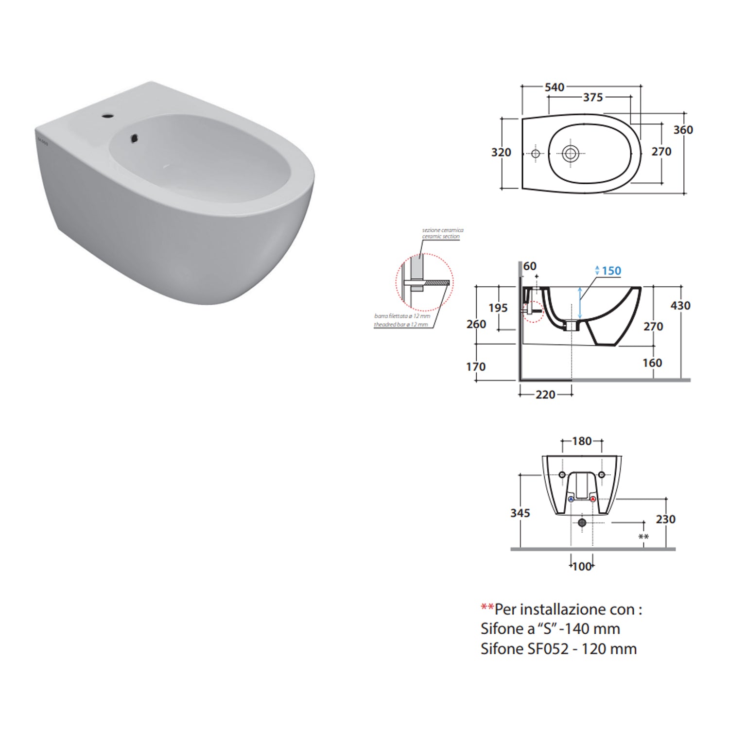 Sanitari sospesi con sedile soft-close 54x36 cm modello 4all Ceramica Globo - Nero Opaco