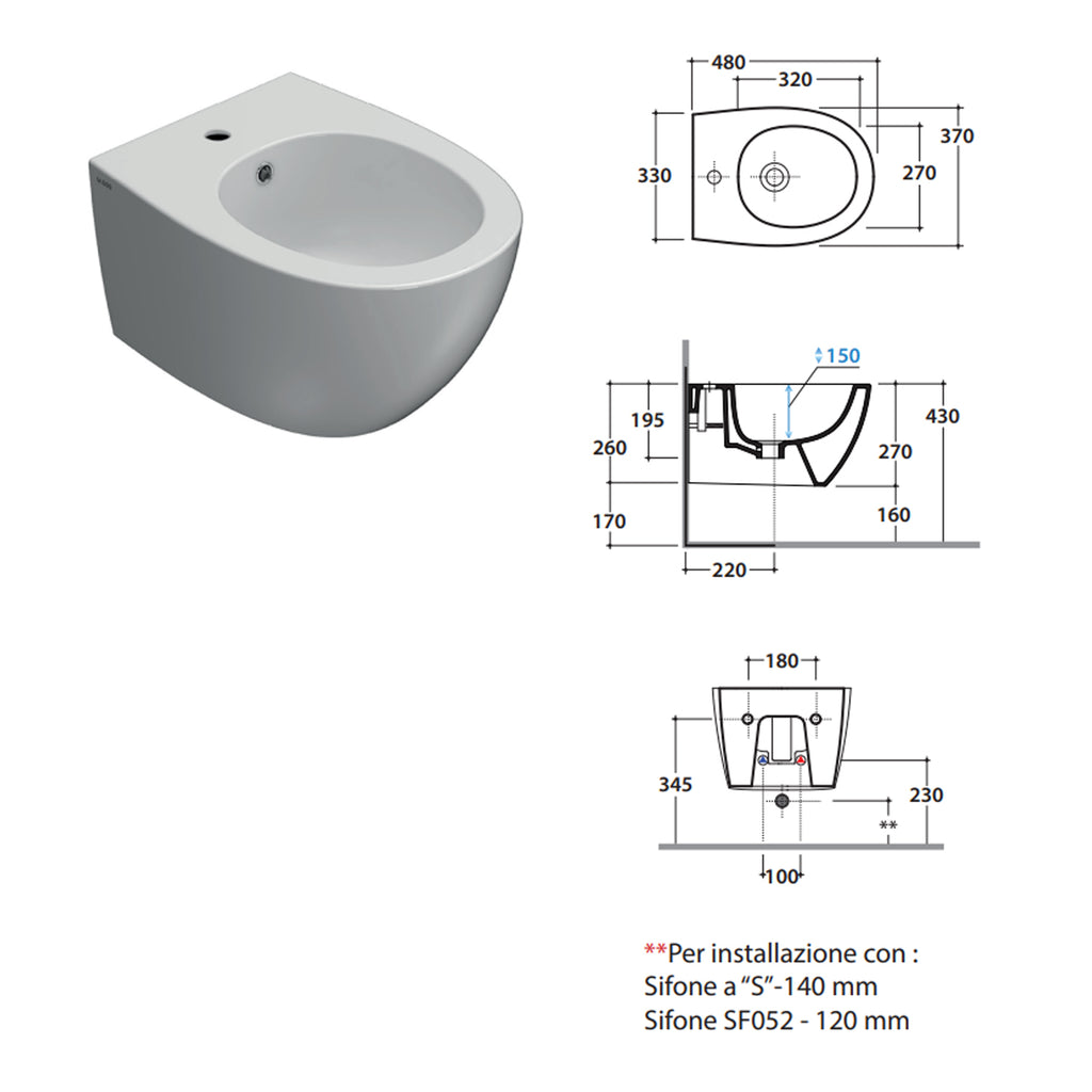 Sanitari sospesi con sedile soft-close 48x37 cm modello 4all Ceramica Globo - Nero Opaco