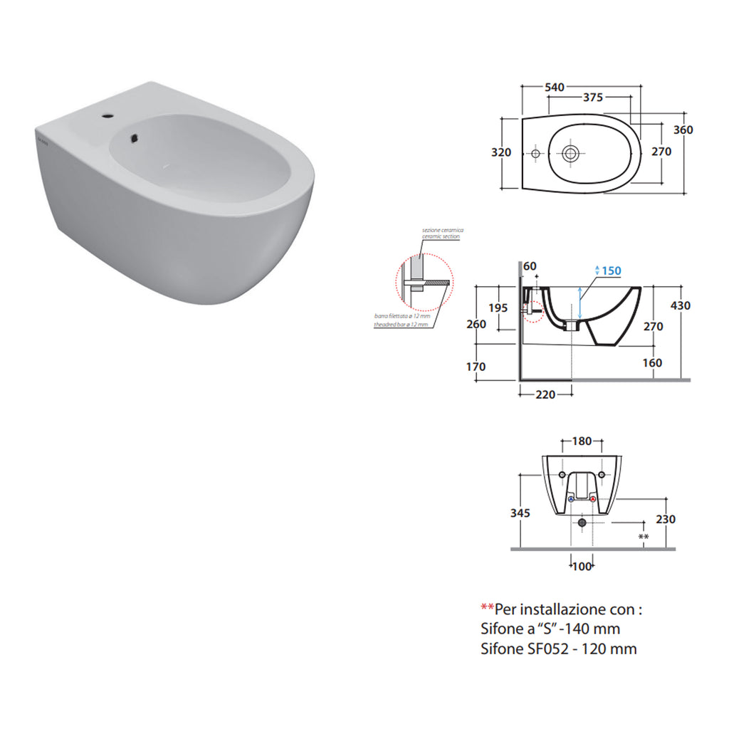 Sanitari sospesi con sedile soft-close 54x36 cm modello 4all Ceramica Globo - Bianco Opaco