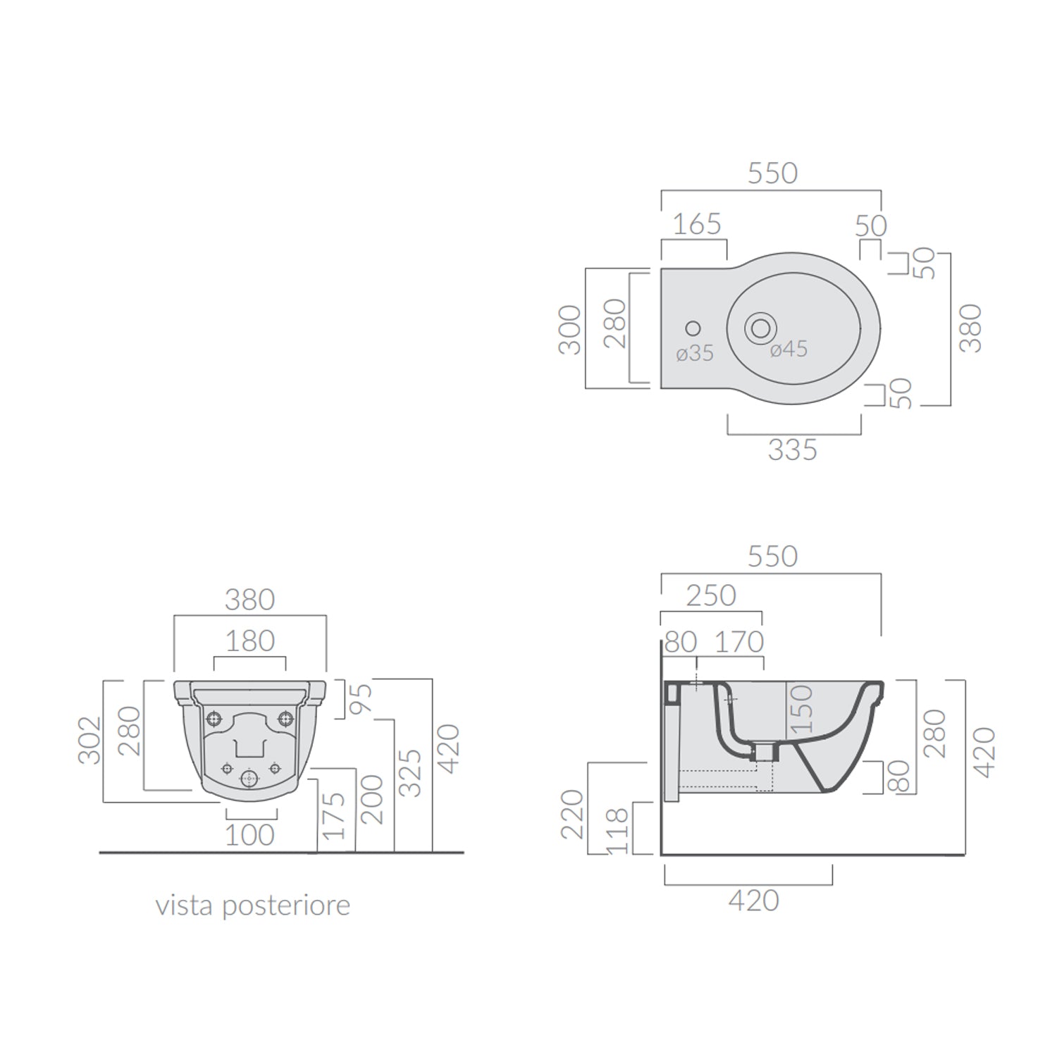 Sanitari sospesi 55x38 cm serie Ethos di Ceramica Galassia con sedile soft-close