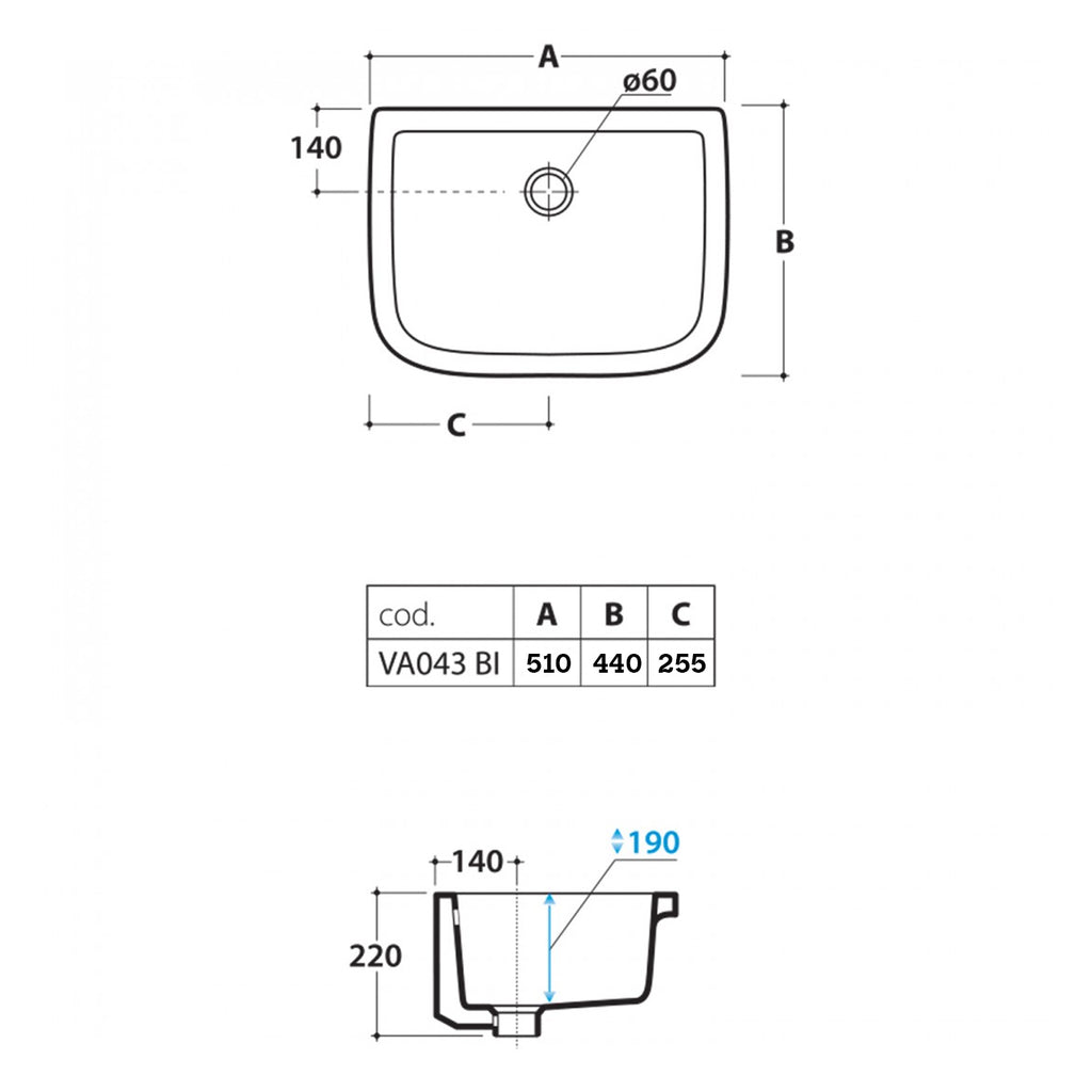 Pilozzo sospeso bianco 51x44 serie Iris di Ceramica Globo con foro troppopieno