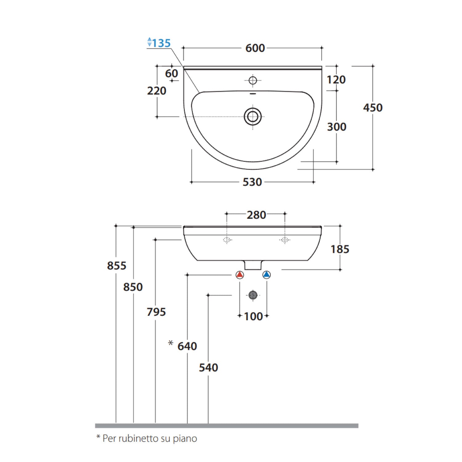 Lavabo Lavandino Sospeso modello Grace 60 Ceramica Globo (GR060.BI)