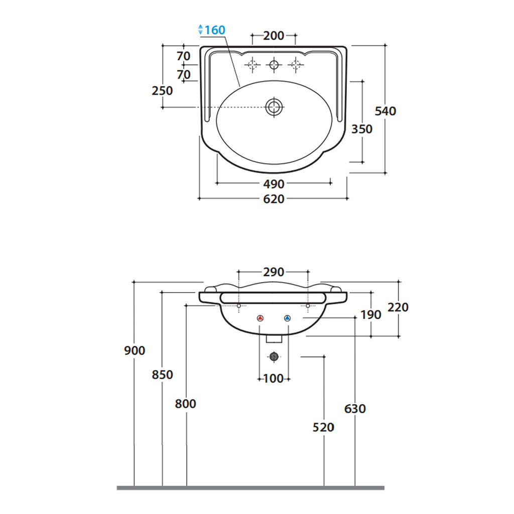 Lavabo sospeso stile classico 62x54 cm Ceramica Globo PAESTUM