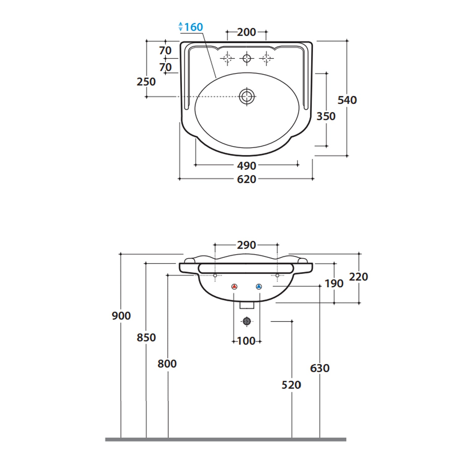 Lavabo sospeso stile classico 62x54 cm Ceramica Globo PAESTUM