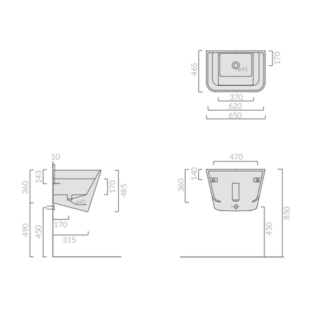 Lavatoio per rubinetteria a parete Ceramica Galassia modello MegPro11 65x46 cm