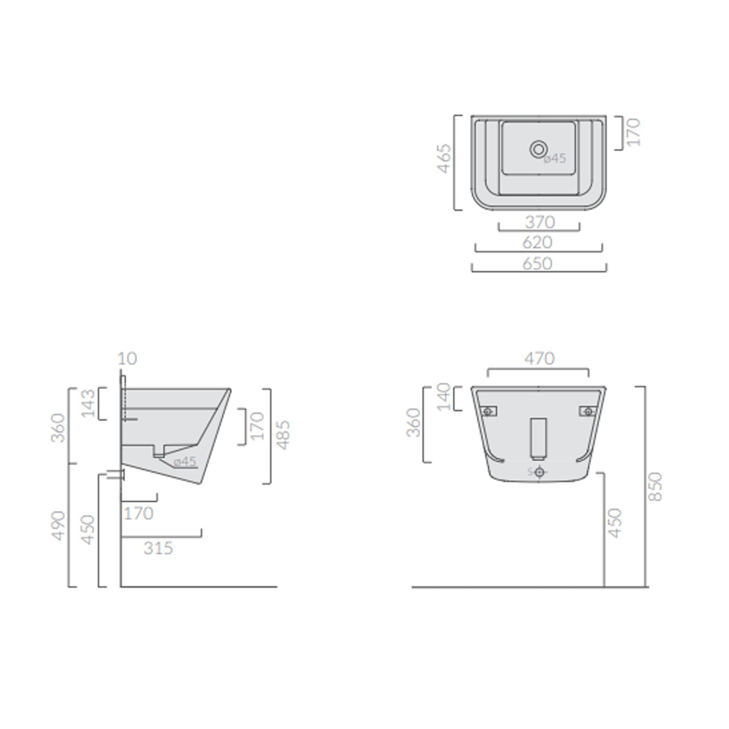 Lavatoio per rubinetteria a parete Ceramica Galassia modello MegPro11 65x46 cm