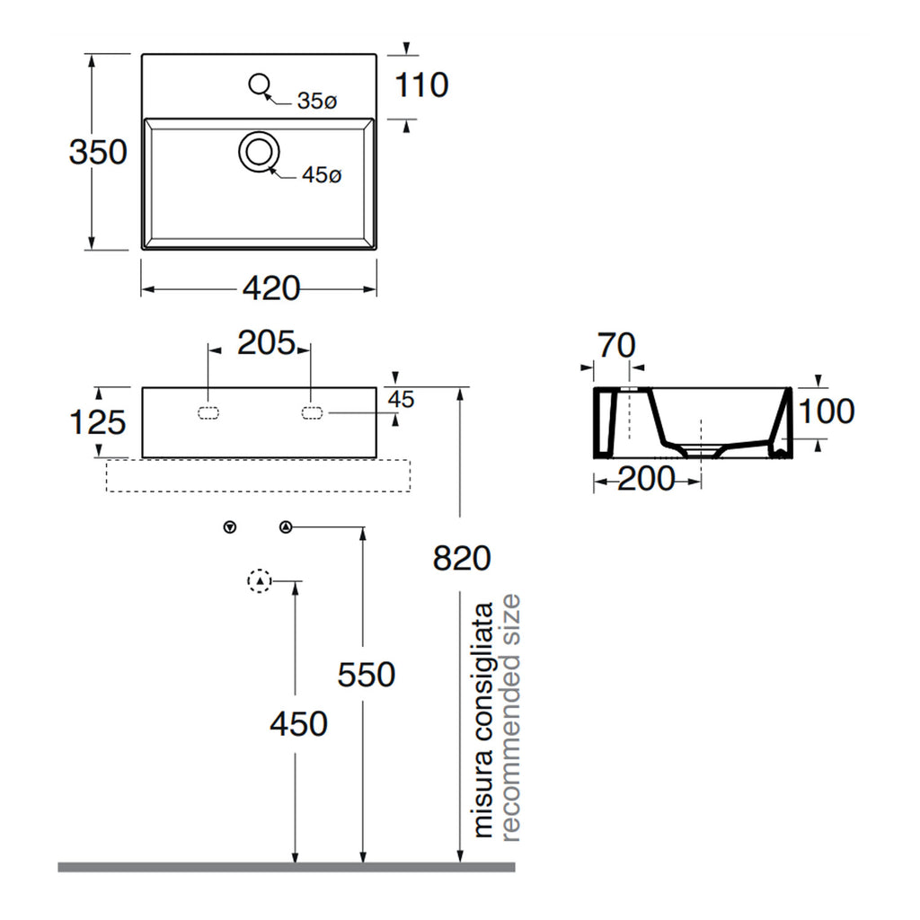 Lavabo da appoggio squadrato Ceramica Azzurra Elegance 42x35 cm