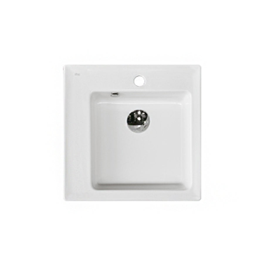 Lavandino in ceramica bianca squadrato. Marca Althea modello Jazz cm 50x50 con forto troppopieno e rubinetto