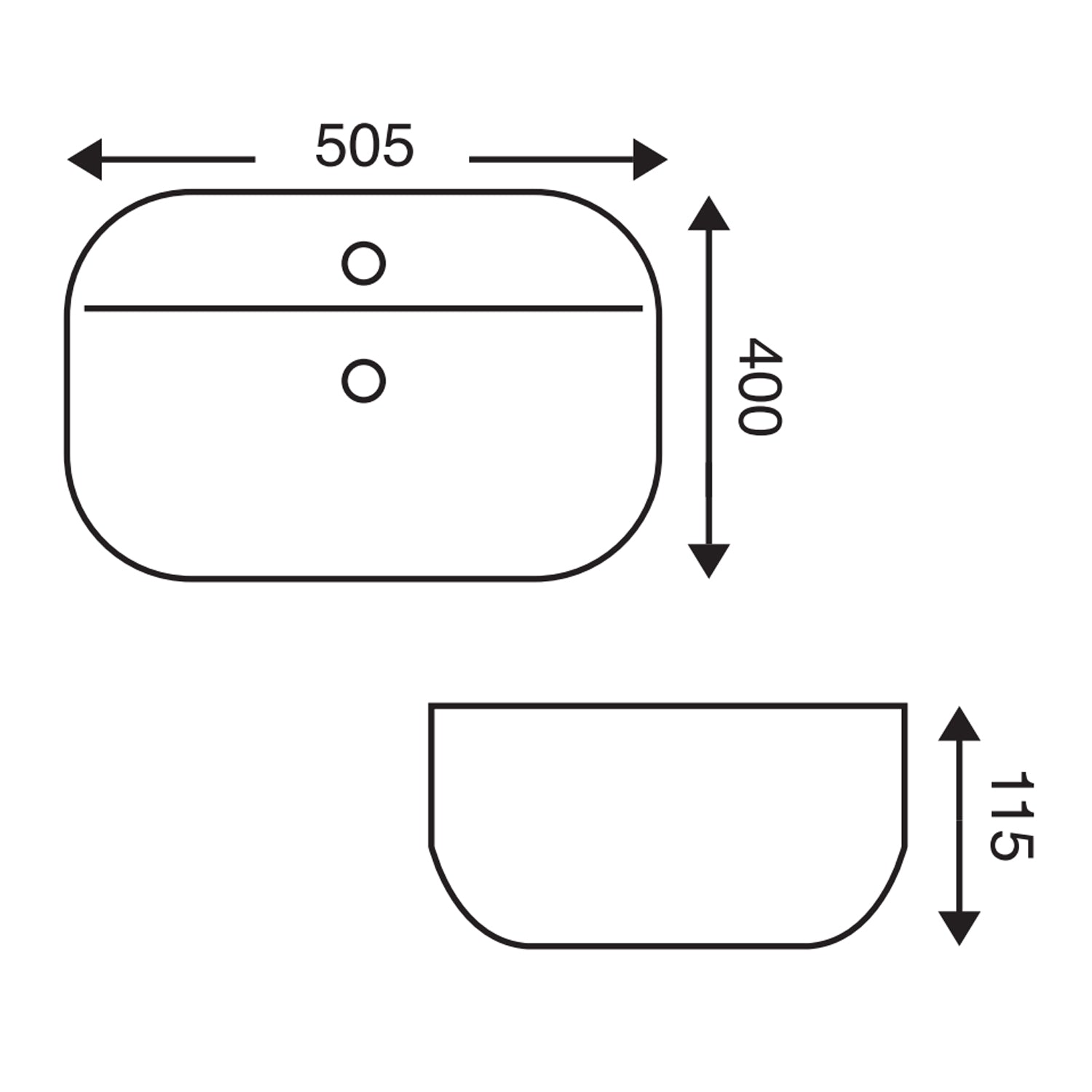 Lavabo da appoggio ovale in ceramica bianco lucido serie DRV cm 50
