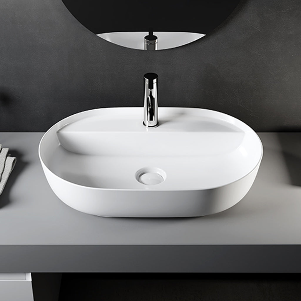 Lavabo da appoggio ovale in ceramica bianco lucido serie DRV cm 50