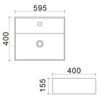Lavabo d'appoggio rettangolare in ceramica bianca con foro troppo pieno e foro rubinetto Linpha Sanitary cm 59