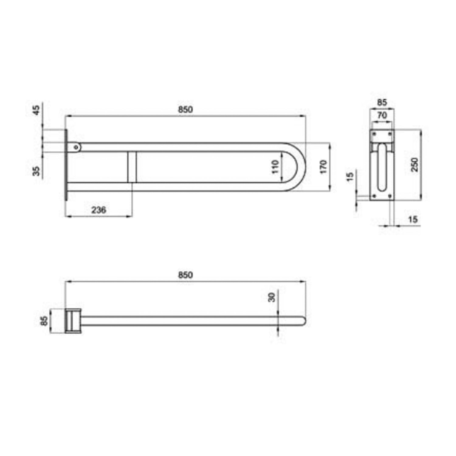 Barra di sostegno ribaltabile con dispositivo di bloccaggio - 85 cm