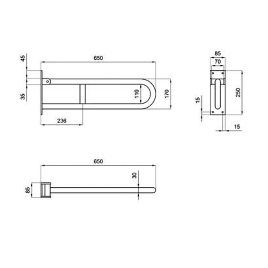 Barra di sostegno ribaltabile con dispositivo di bloccaggio - 65 cm