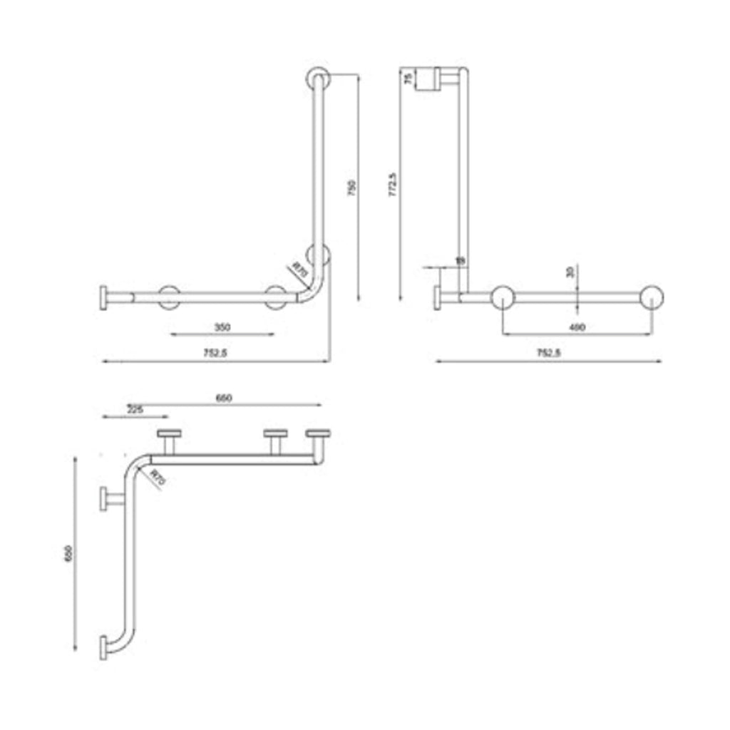 Corrimano ad angolo con montante a sinistra 70x70x80 cm - Bianco