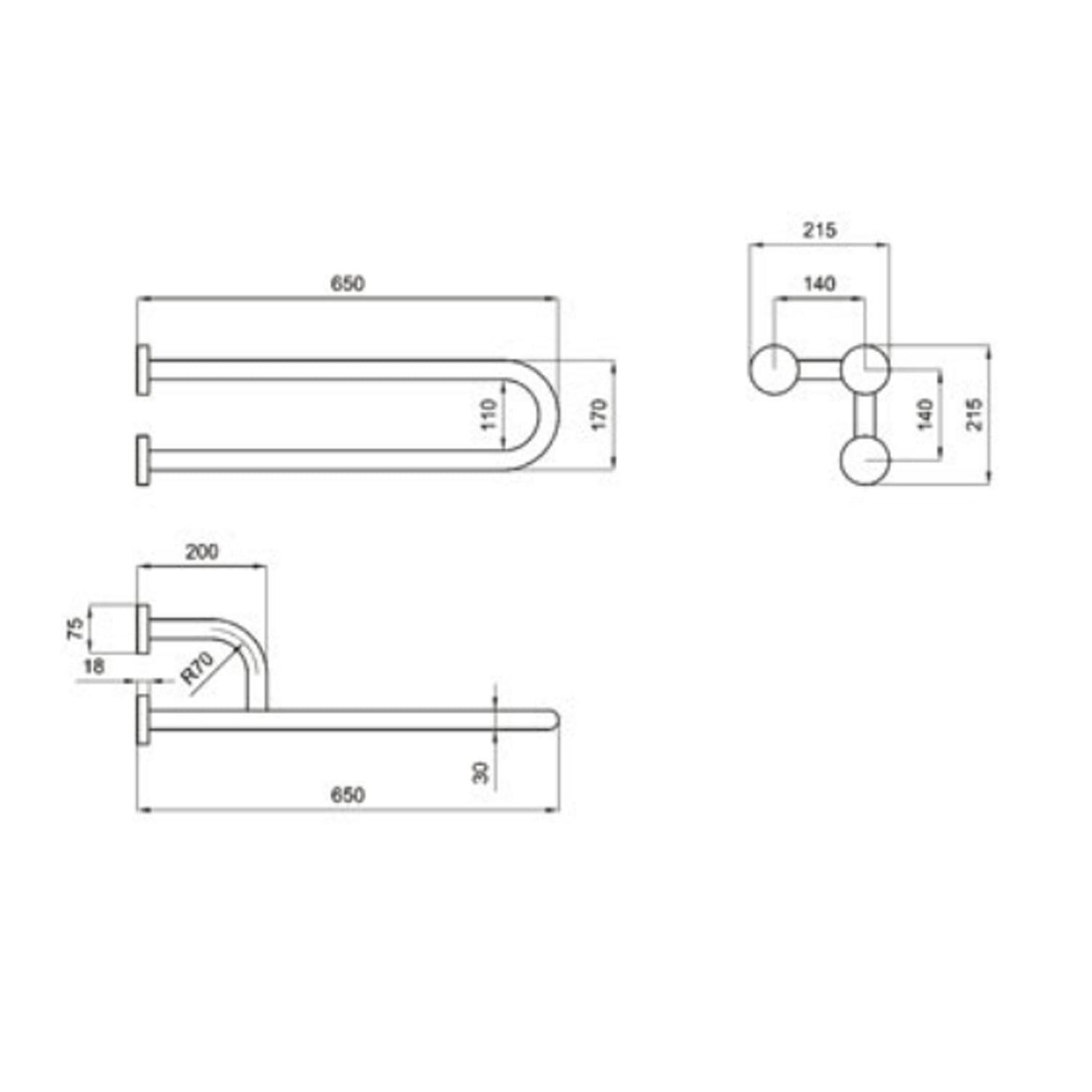 Barra di sostegno con rinforzo sinistra 65 cm â€“ Bianco