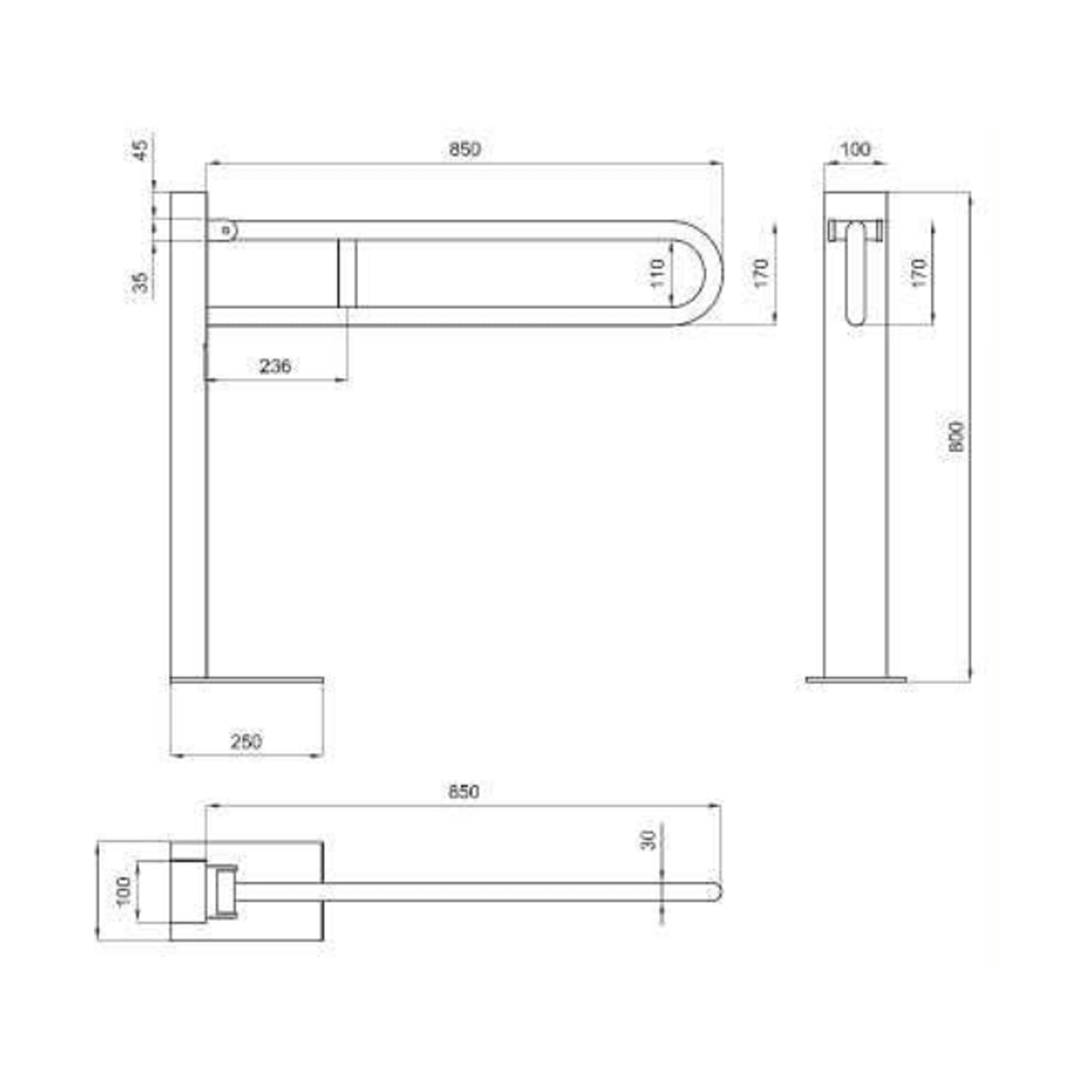 Barra di sostegno ribaltabile a colonna con dispositivo di bloccaggio - 85 cm