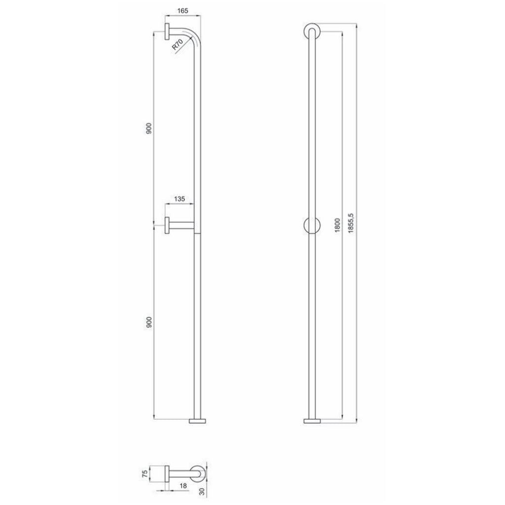 Maniglione di sicurezza verticale da parete a pavimento H 180 cm â€“ Bianco
