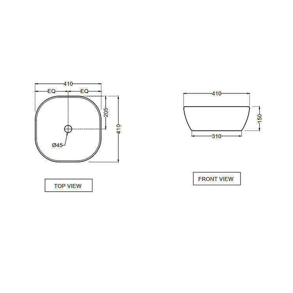Lavabo da appoggio quadrato con angoli smussati BathCore in ceramica nero opaco cm 41x41