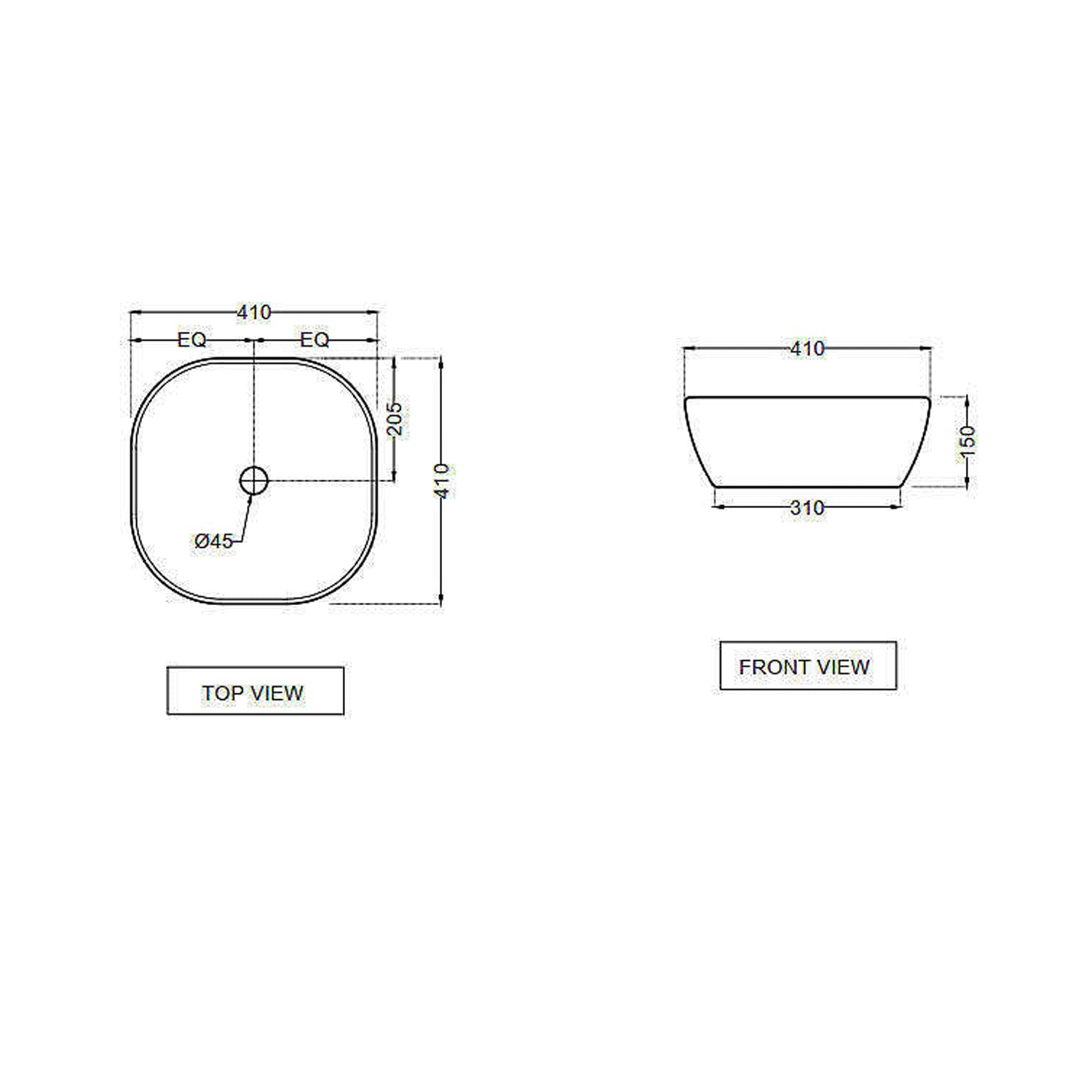 Lavabo da appoggio quadrato con angoli smussati BathCore in ceramica nero opaco cm 41x41