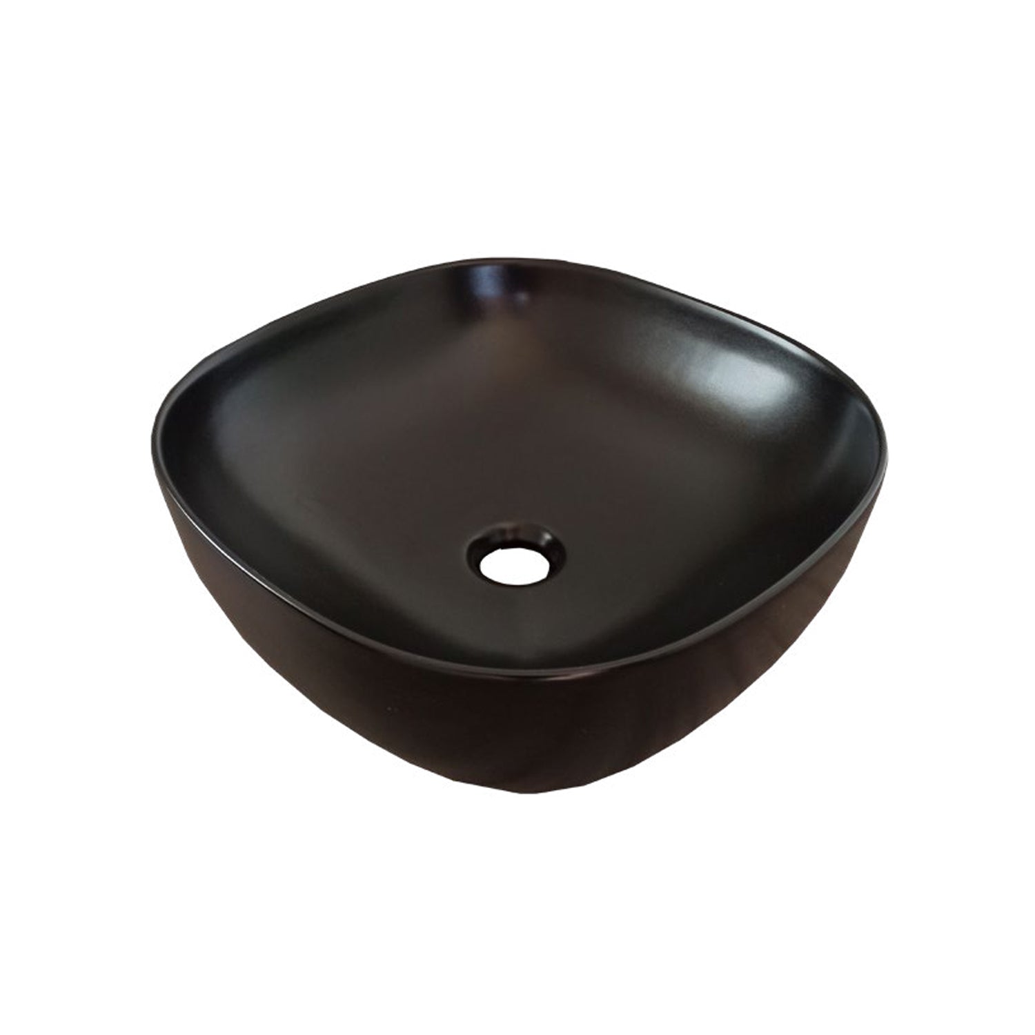 Lavabo da appoggio quadrato con angoli smussati BathCore in ceramica nero opaco cm 41x41