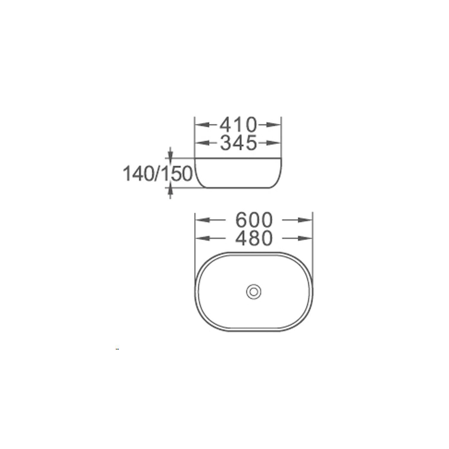 Lavabo da appoggio ovale 59.5x42 bianco in ceramica BathCore linea Alba