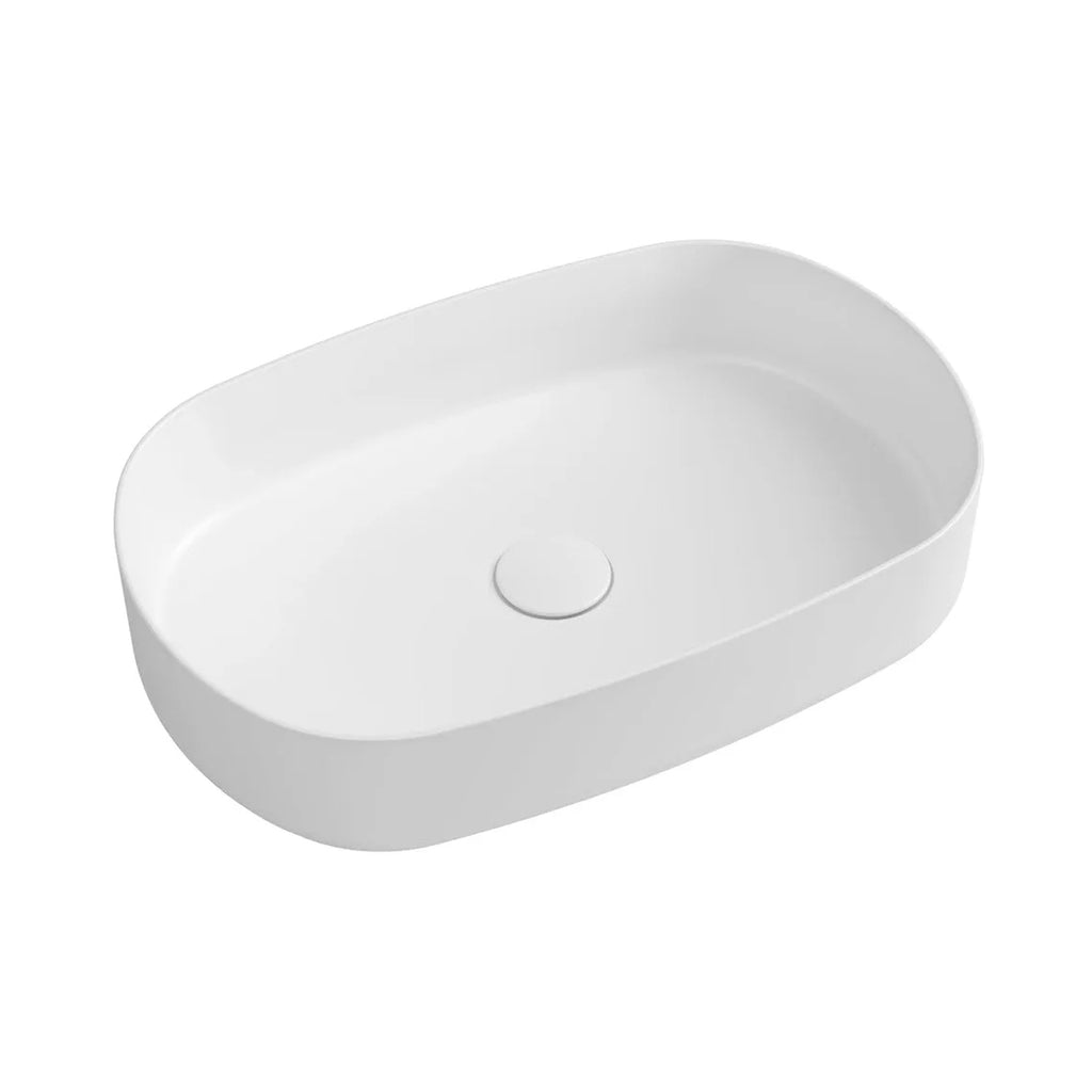 Lavabo da appoggio ovale in ceramica bianco lucido BathCore serie Infinity cm 55x36