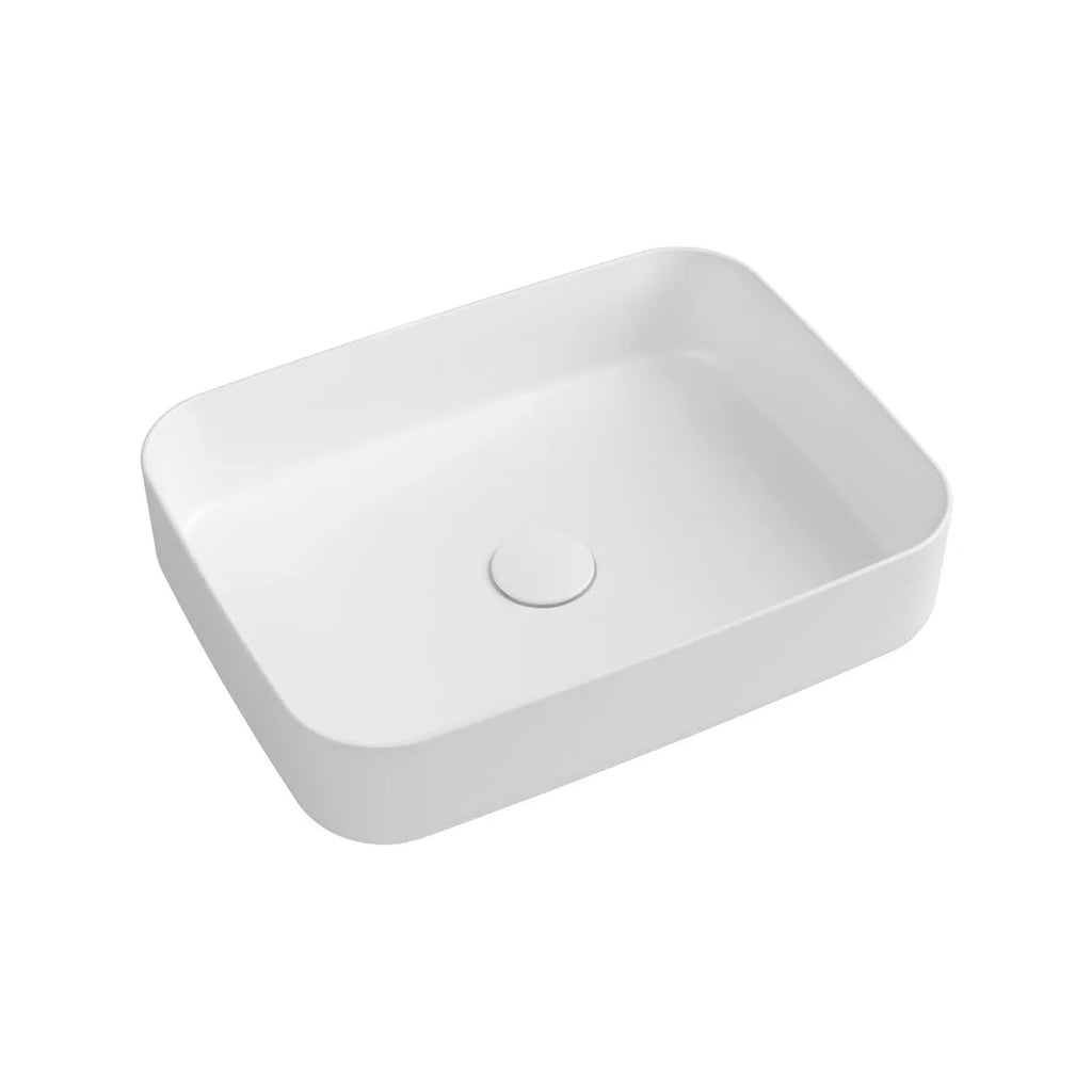 Lavabo da appoggio rettangolare con angoli smussati in ceramica bianco lucido BathCore serie Infinity cm 50x36
