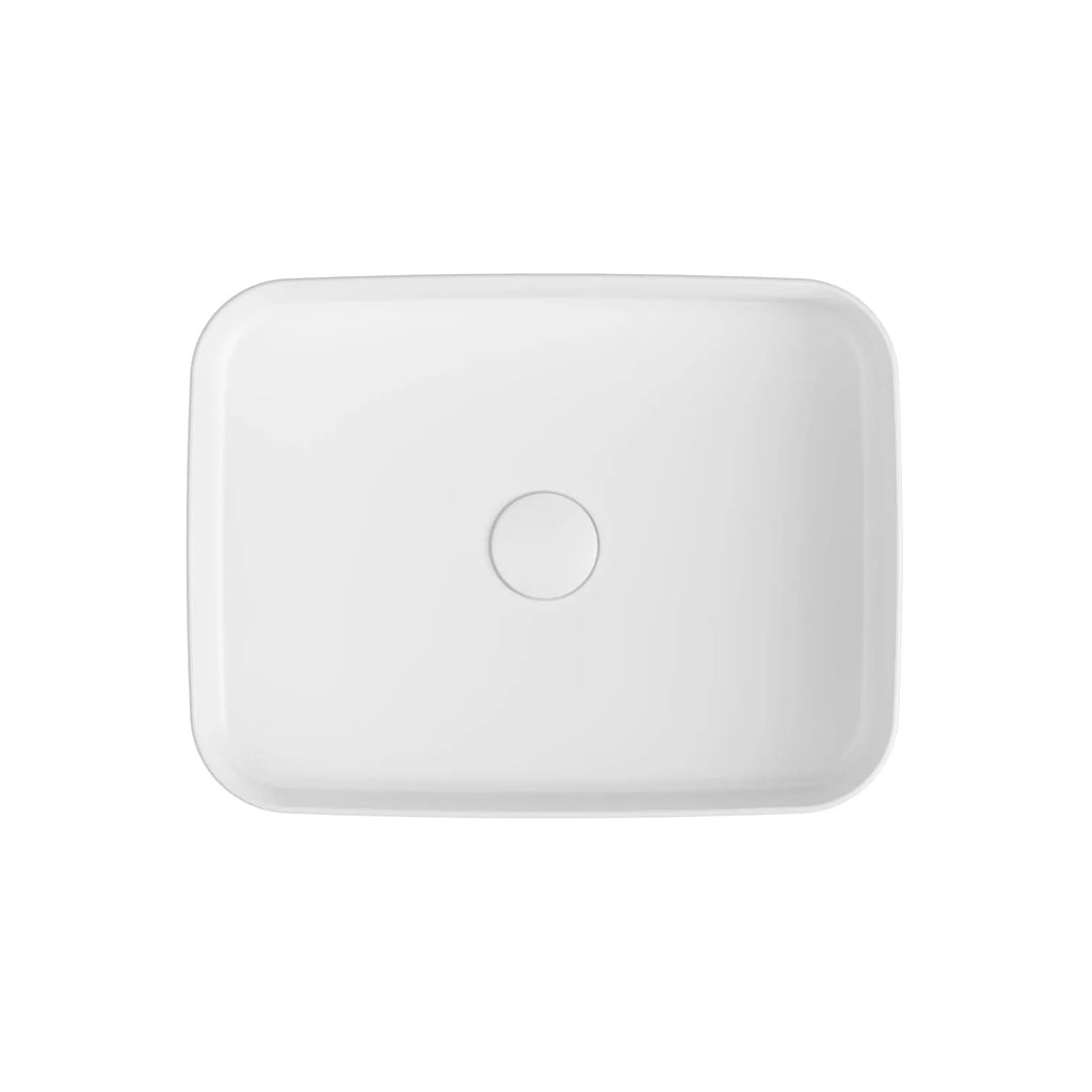 Lavabo da appoggio rettangolare con angoli smussati in ceramica bianco lucido BathCore serie Infinity cm 50x36