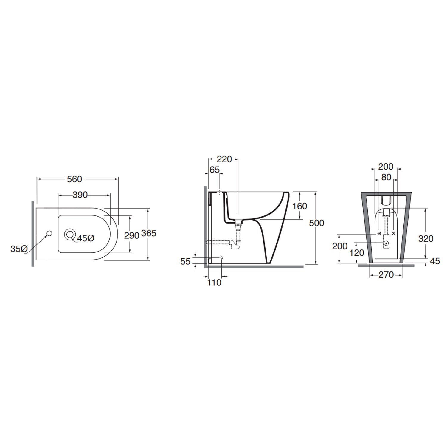 Set sanitari a terra Azzurra Comoda H50 con scarico traslato 56x36