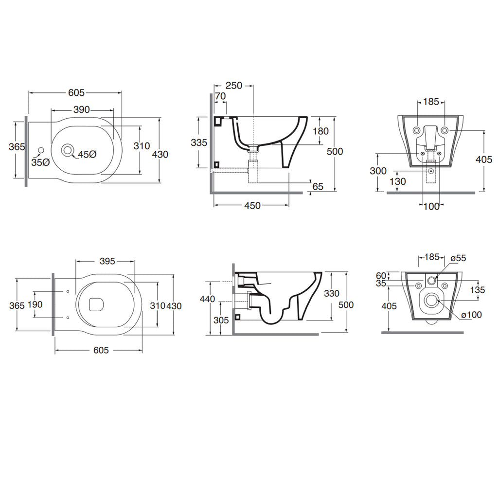 Set sanitari Azzurra XL vaso WC e bidet a terra 61x43x49H cm con sedile â€“ Bianco lucido