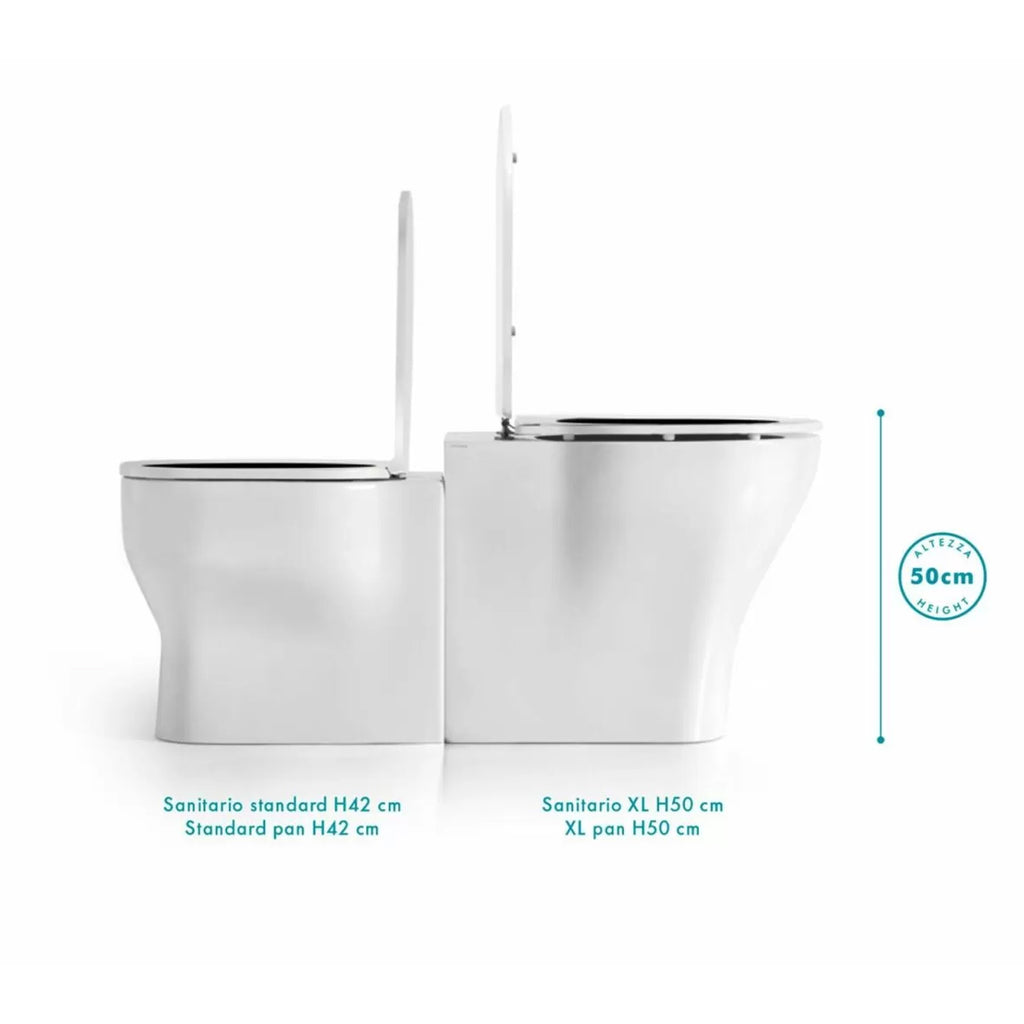 Set sanitari Azzurra XL vaso WC e bidet a terra 61x43x49H cm con sedile â€“ Bianco lucido