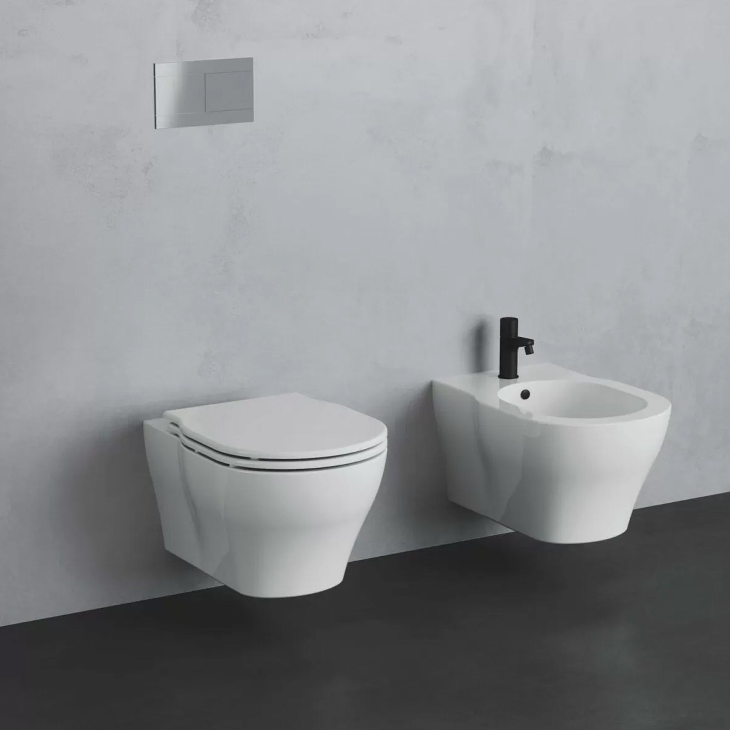 Set sanitari Azzurra XL vaso WC e bidet sospesi 61x43x36H cm con sedile â€“ Bianco lucido
